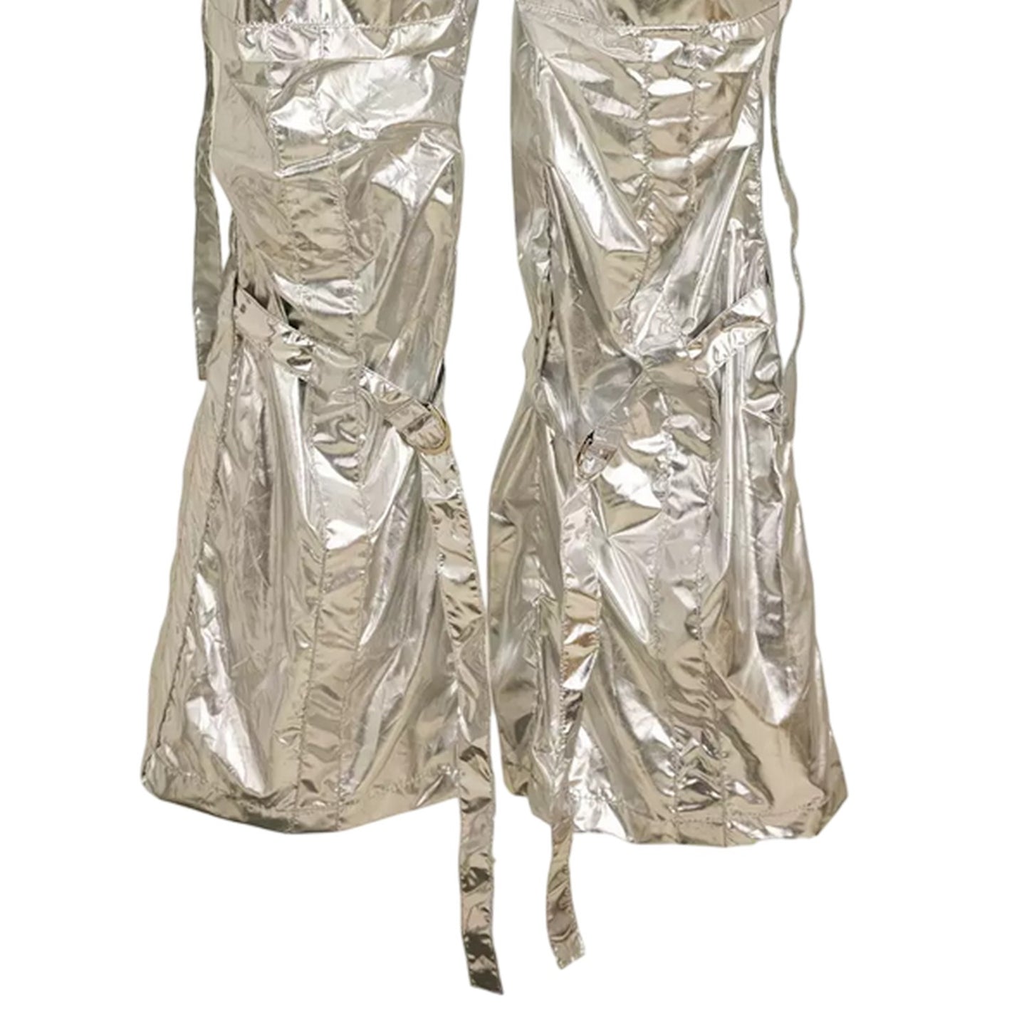 Silver - Side - AmyLynn Womens-Ladies Metallic Cargo Trousers