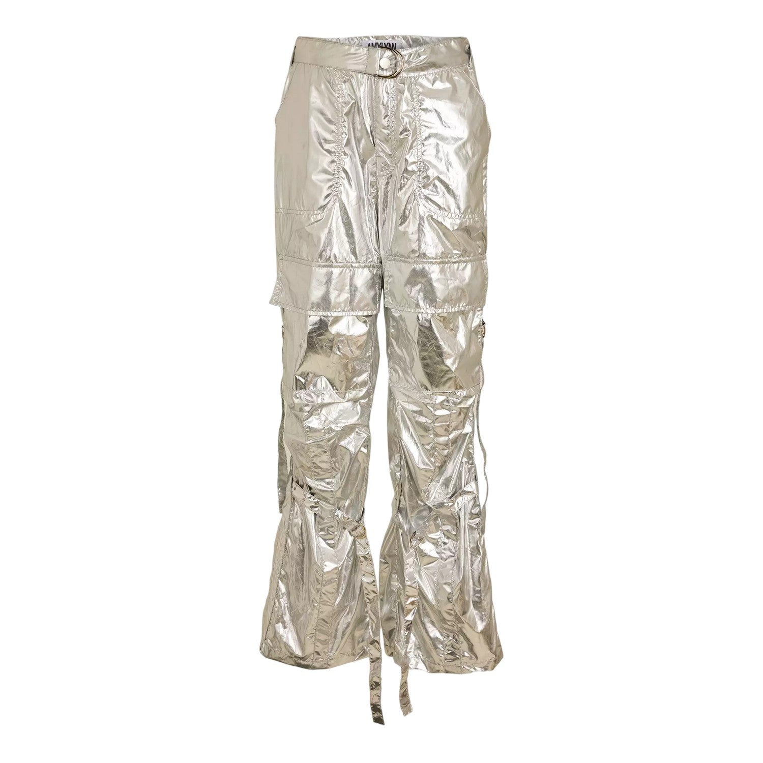Silver - Front - AmyLynn Womens-Ladies Metallic Cargo Trousers