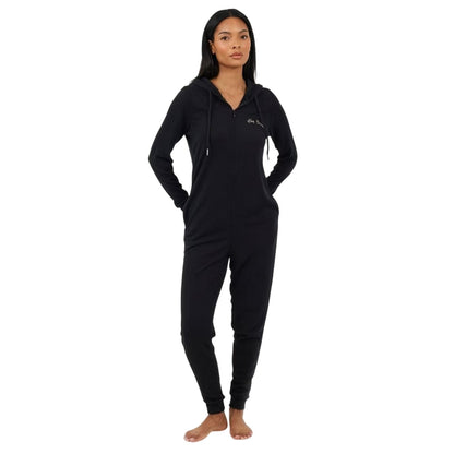 Black-Rose Gold - Lifestyle - Brave Soul Womens-Ladies Lettering Hooded Long-Sleeved All-In-One Nightwear