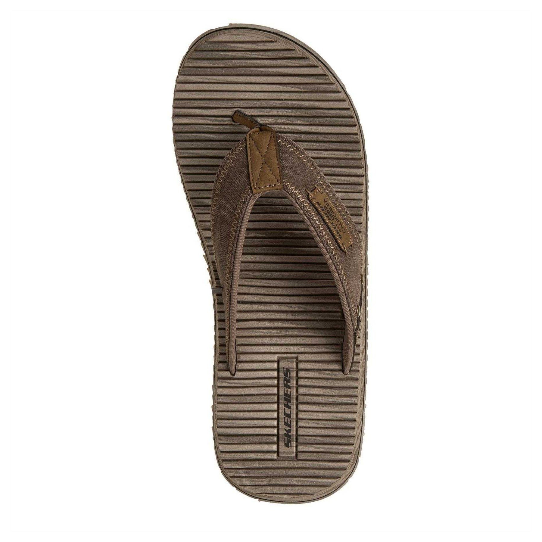 Brown - Side - Skechers Mens Leather Flat Sandals
