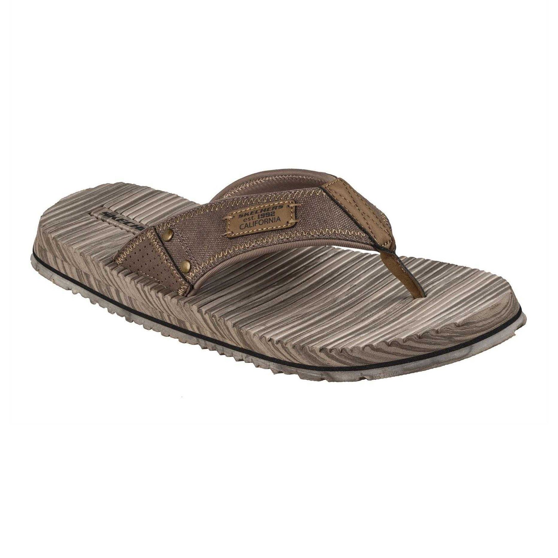 Brown - Pack Shot - Skechers Mens Leather Flat Sandals