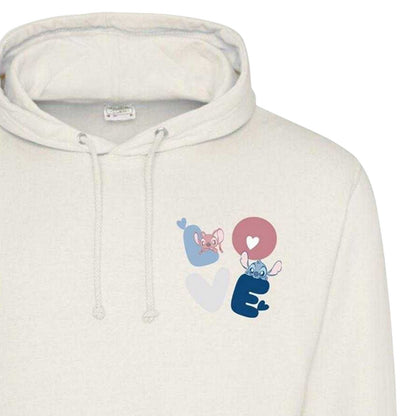 White - Side - Lilo & Stitch Unisex Adult Love Stitch & Angel Valentine`s Day Hoodie