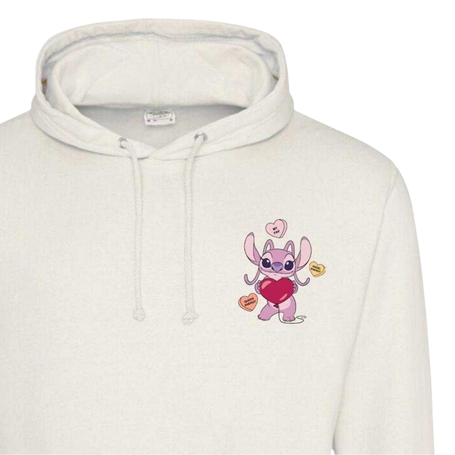 White - Side - Lilo & Stitch Unisex Adult Angel Heart Valentine`s Day Hoodie