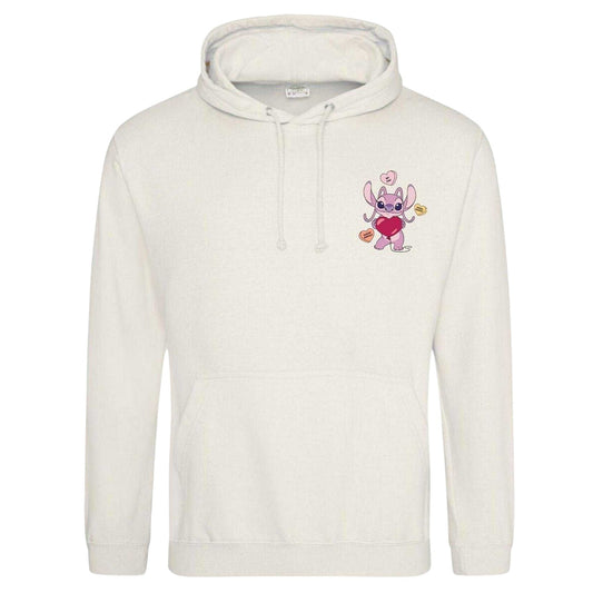 White - Front - Lilo & Stitch Unisex Adult Angel Heart Valentine`s Day Hoodie