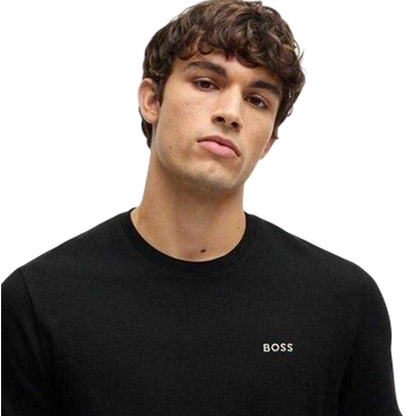 Black - Side - Boss Mens Waffle Knit Classic Short-Sleeved T-Shirt