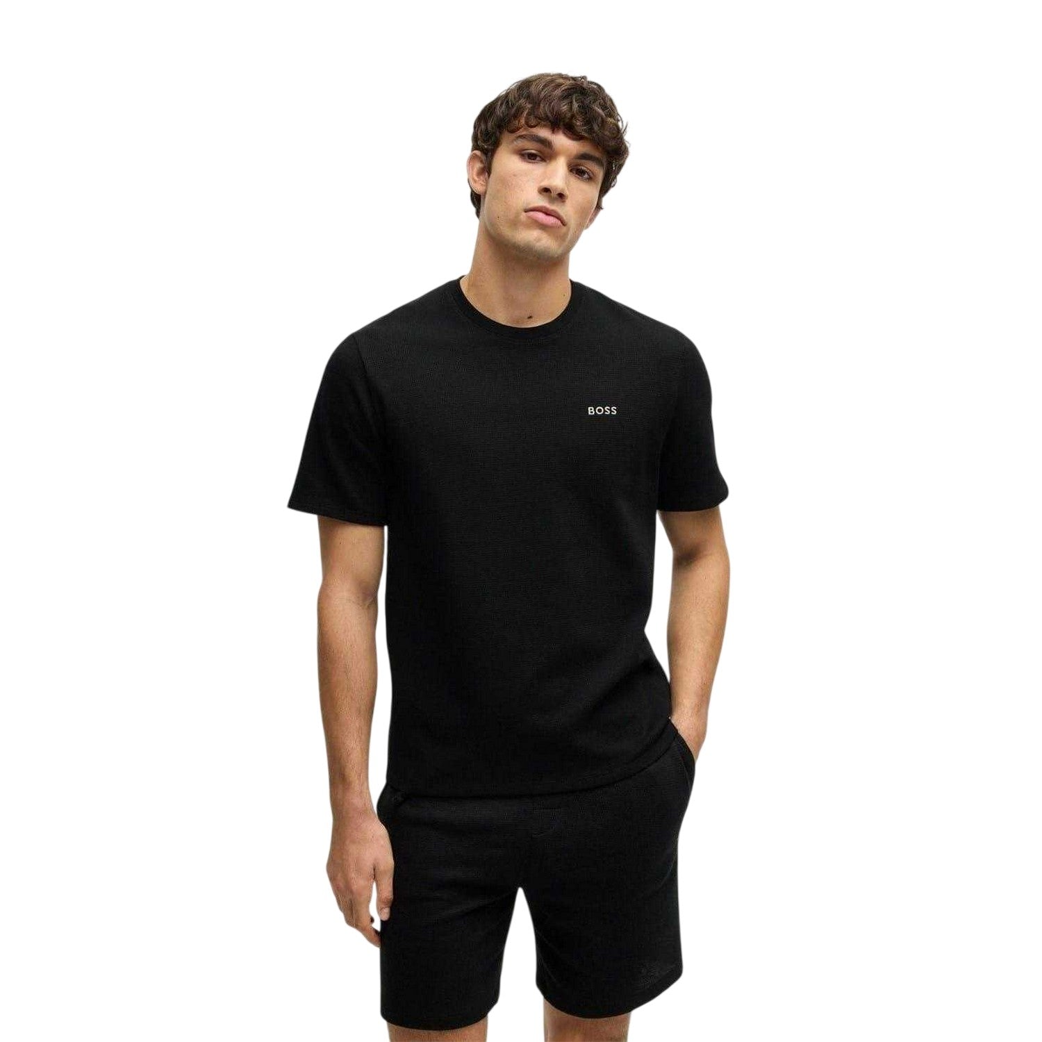 Black - Lifestyle - Boss Mens Waffle Knit Classic Short-Sleeved T-Shirt