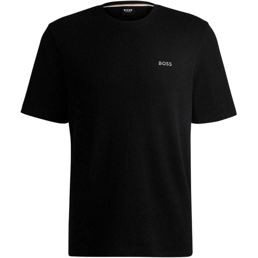Black - Front - Boss Mens Waffle Knit Classic Short-Sleeved T-Shirt