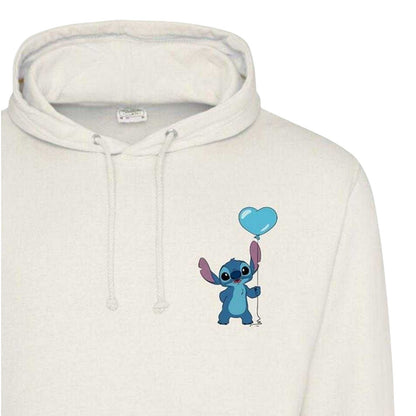 White - Side - Lilo & Stitch Unisex Adult Balloon Heart Valentine`s Day Hoodie