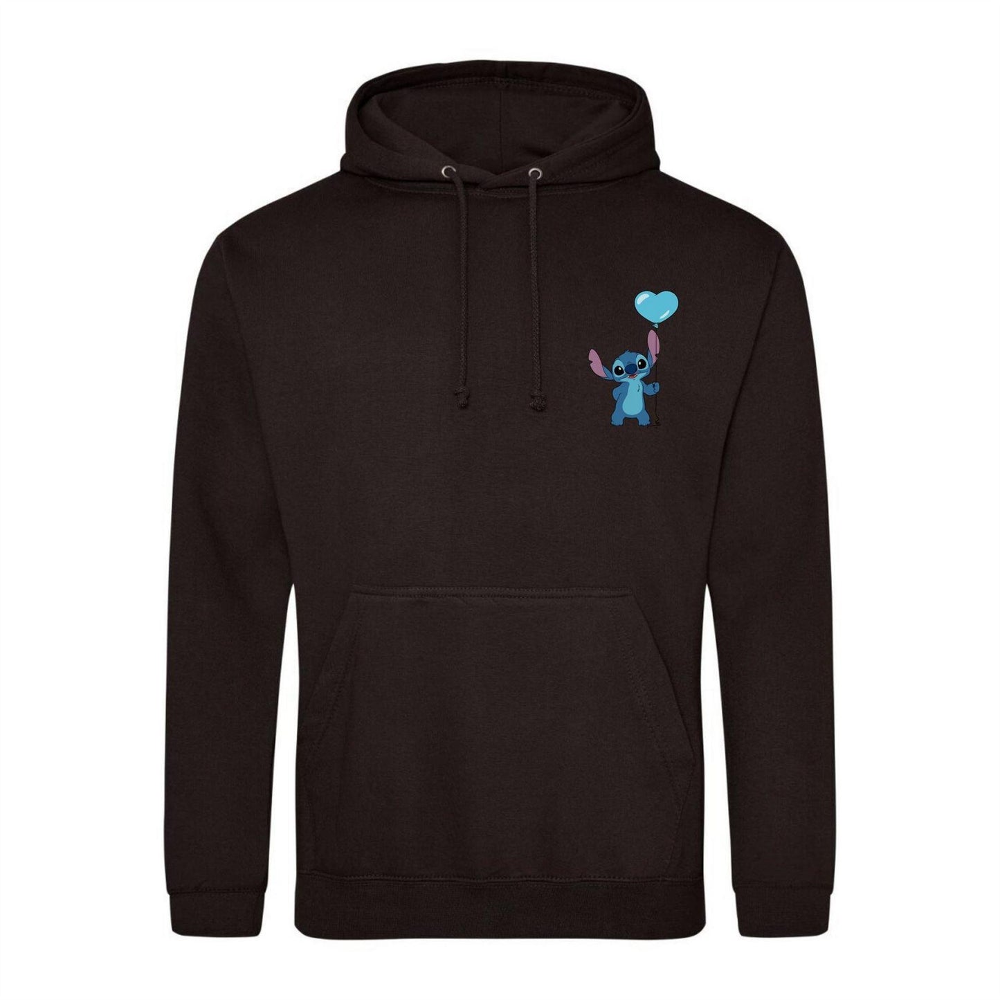 Black - Front - Lilo & Stitch Unisex Adult Balloon Heart Valentine`s Day Hoodie
