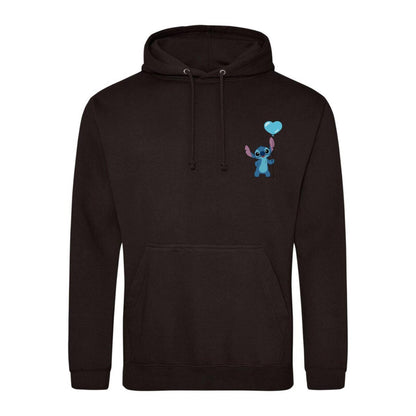 Black - Front - Lilo & Stitch Unisex Adult Balloon Heart Valentine`s Day Hoodie