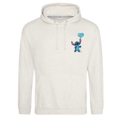 White - Front - Lilo & Stitch Unisex Adult Balloon Heart Valentine`s Day Hoodie