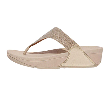 Rose Gold - Back - FitFlop Womens-Ladies Lulu Glitz Toe Post Wedge Sandals