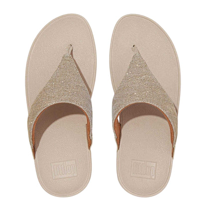 Rose Gold - Lifestyle - FitFlop Womens-Ladies Lulu Glitz Toe Post Wedge Sandals