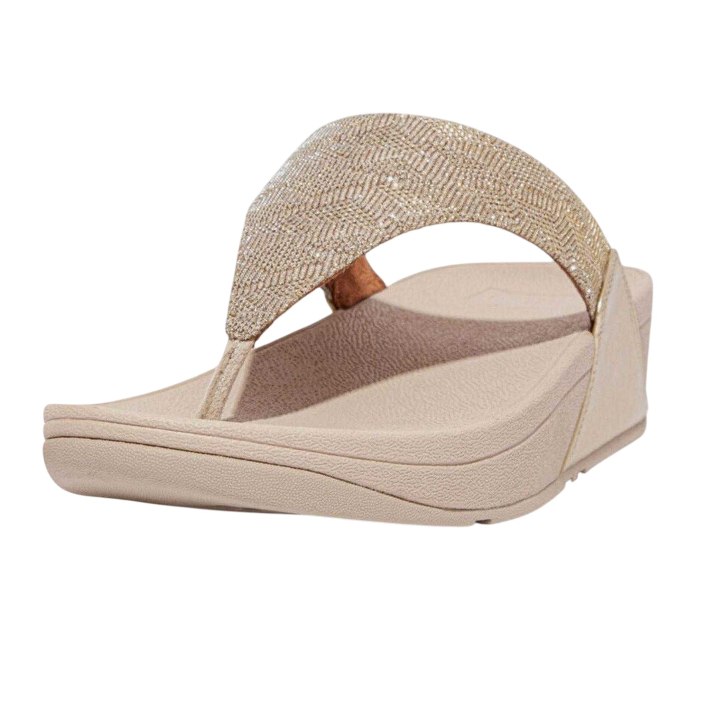 Rose Gold - Close up - FitFlop Womens-Ladies Lulu Glitz Toe Post Wedge Sandals