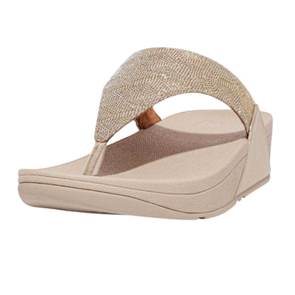 Rose Gold - Close up - FitFlop Womens-Ladies Lulu Glitz Toe Post Wedge Sandals