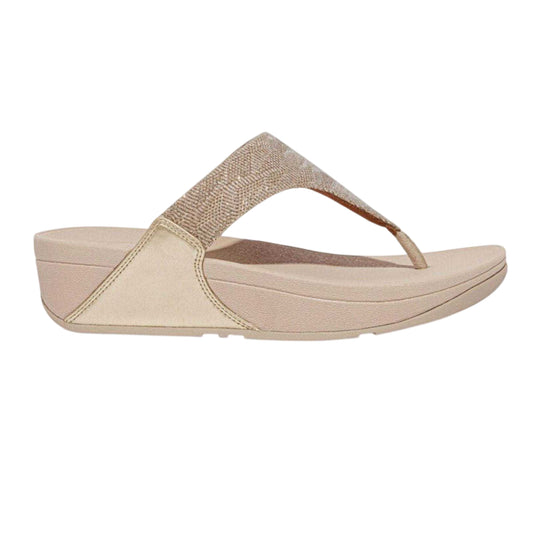 Rose Gold - Front - FitFlop Womens-Ladies Lulu Glitz Toe Post Wedge Sandals