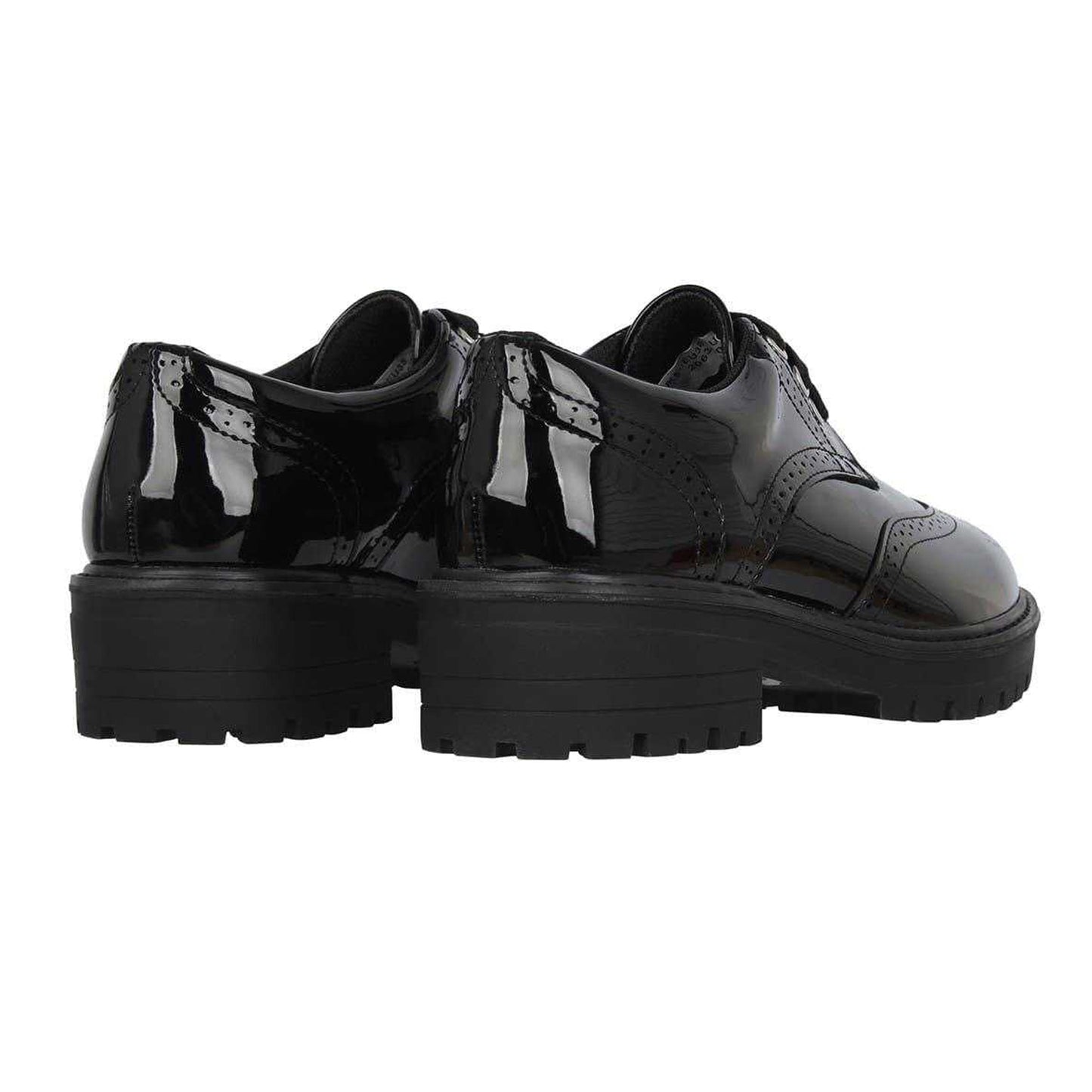 Black Patent - Back - Miso Girls Chunky Brogue Detailing Shoes