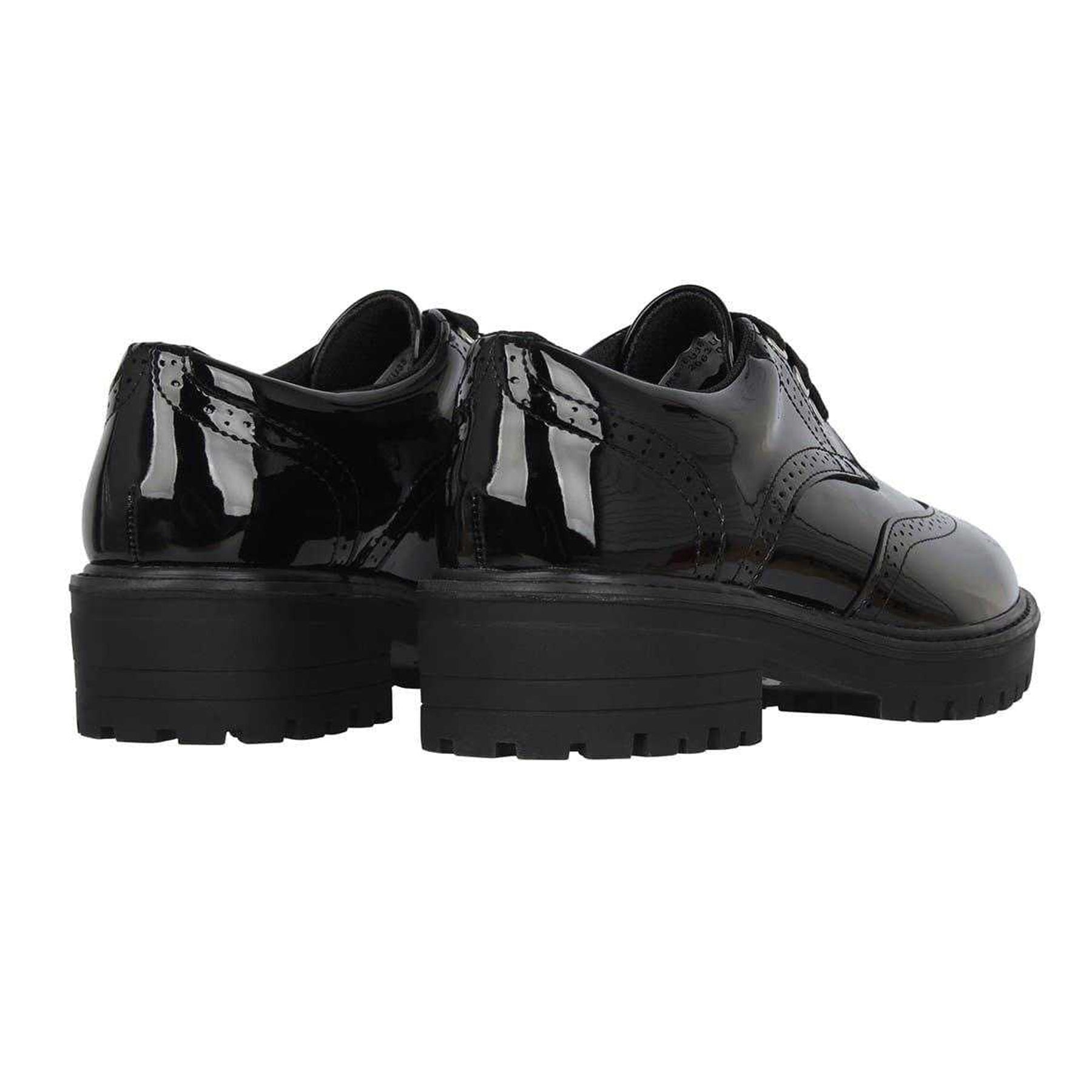 Black Patent - Back - Miso Girls Chunky Brogue Detailing Shoes
