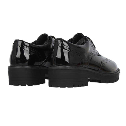Black Patent - Back - Miso Girls Chunky Brogue Detailing Shoes