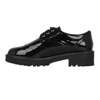 Black Patent - Side - Miso Girls Chunky Brogue Detailing Shoes