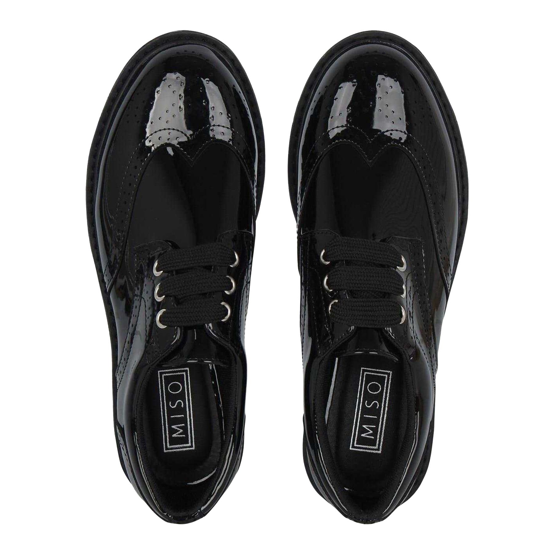 Black Patent - Lifestyle - Miso Girls Chunky Brogue Detailing Shoes