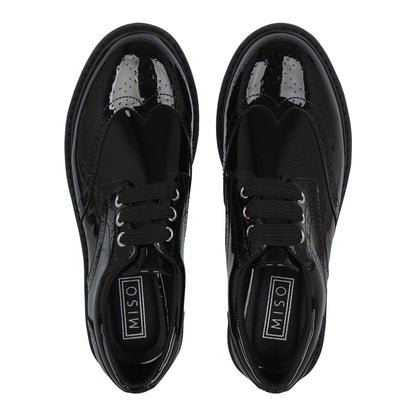 Black Patent - Lifestyle - Miso Girls Chunky Brogue Detailing Shoes