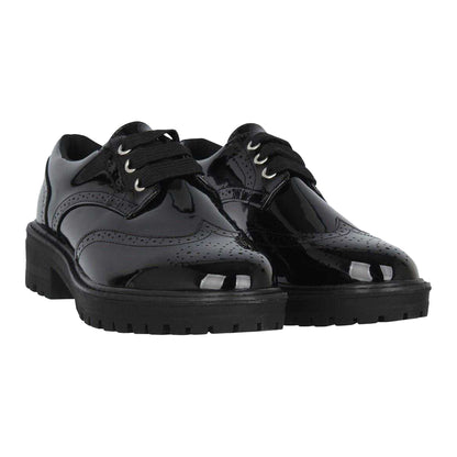 Black Patent - Pack Shot - Miso Girls Chunky Brogue Detailing Shoes