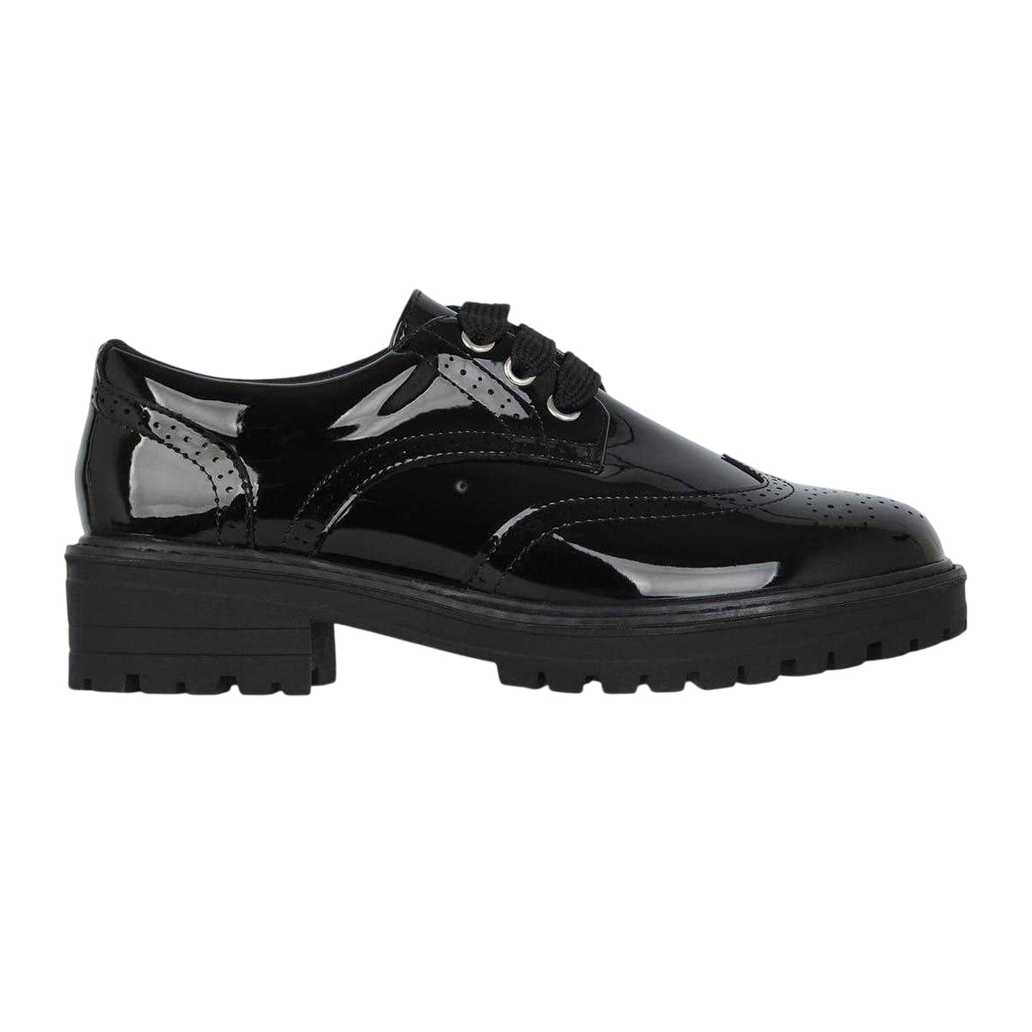 Black Patent - Front - Miso Girls Chunky Brogue Detailing Shoes