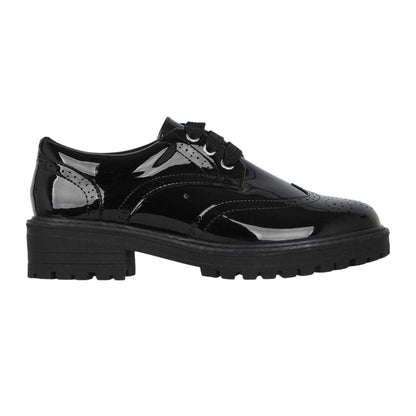 Black Patent - Front - Miso Girls Chunky Brogue Detailing Shoes
