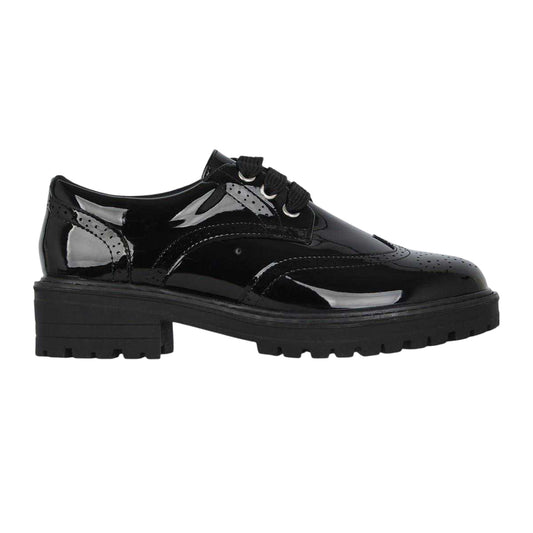 Black Patent - Front - Miso Girls Chunky Brogue Detailing Shoes
