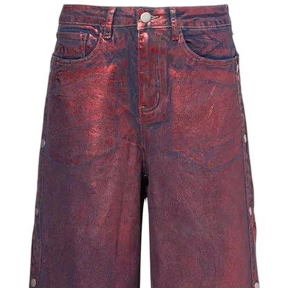Red - Back - AmyLynn Womens-Ladies Foil Wren Wide Leg Trousers