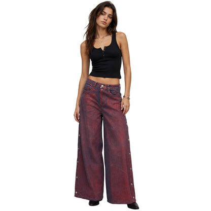 Red - Side - AmyLynn Womens-Ladies Foil Wren Wide Leg Trousers
