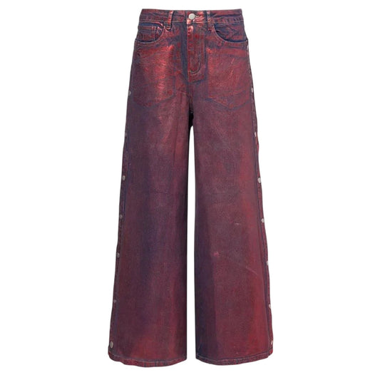 Red - Front - AmyLynn Womens-Ladies Foil Wren Wide Leg Trousers