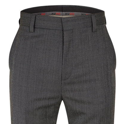 Grey - Side - Hugo Mens Cotton Straight Leg Trousers