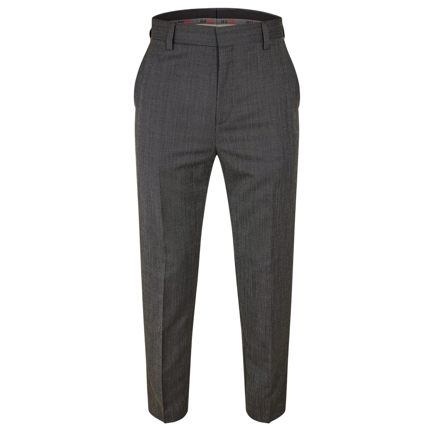 Grey - Front - Hugo Mens Cotton Straight Leg Trousers