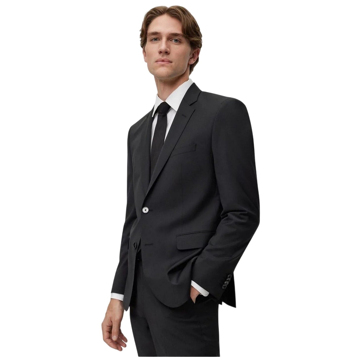 Black - Back - Boss Mens Jasper Notch Neck Suit Jacket