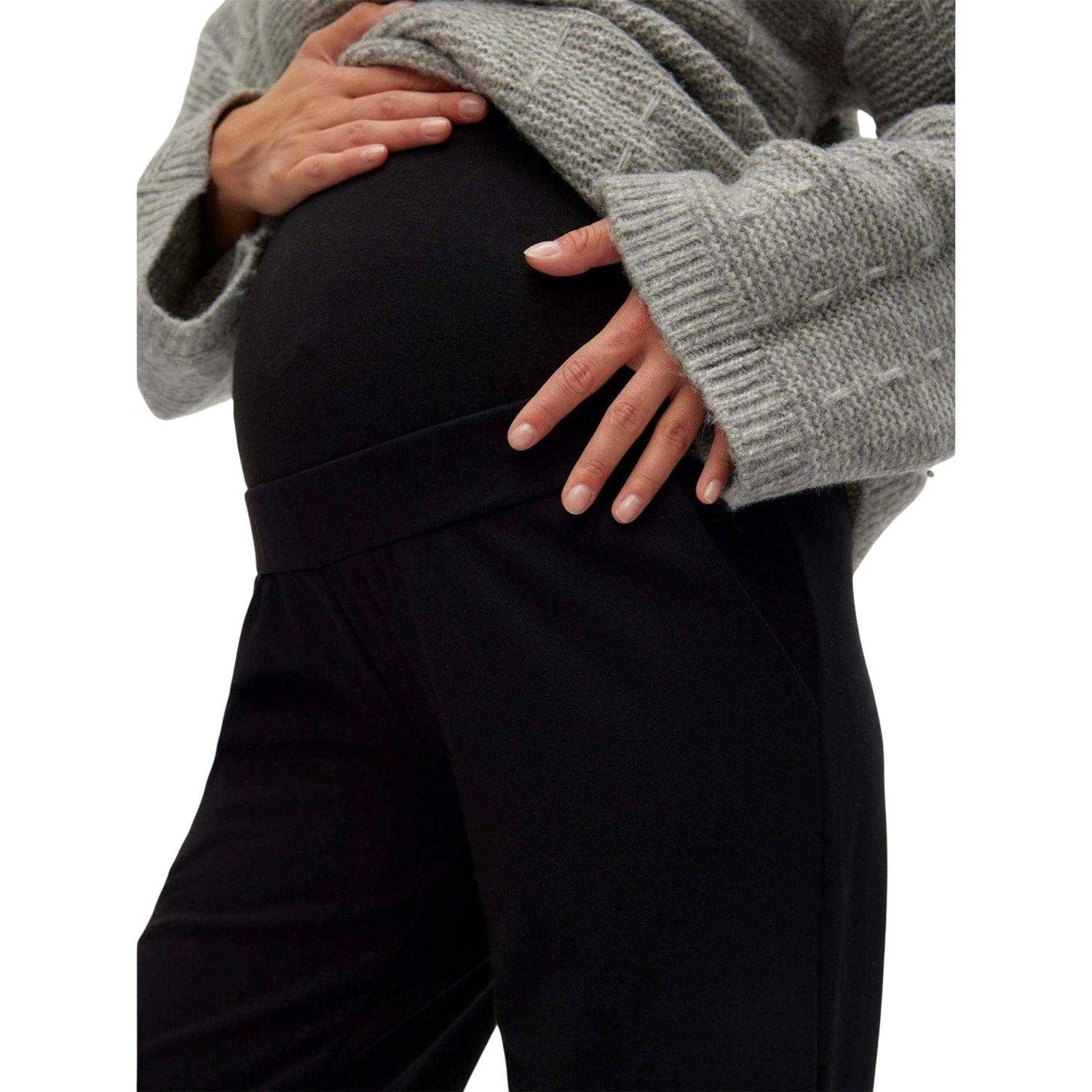 Black - Side - Mamalicious Womens-Ladies Plain Straight Leg Maternity Trousers