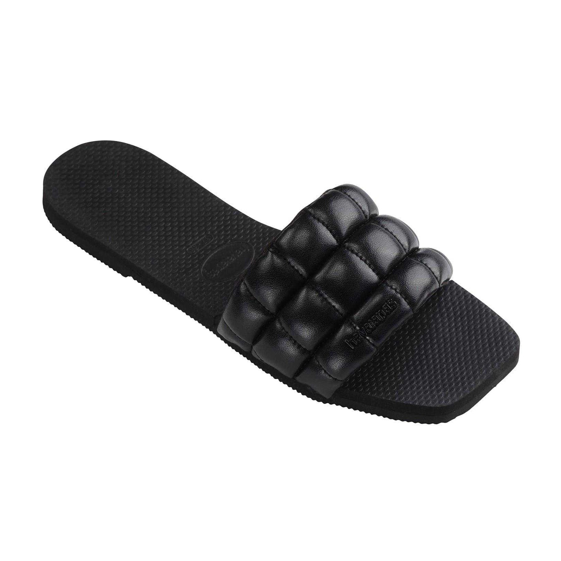 Black - Side - Havaianas Womens-Ladies Quilted Flat Slides