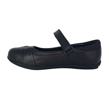 Black - Side - Pretty Green Girls Loreto Leather Cushioned Flat School Shoes