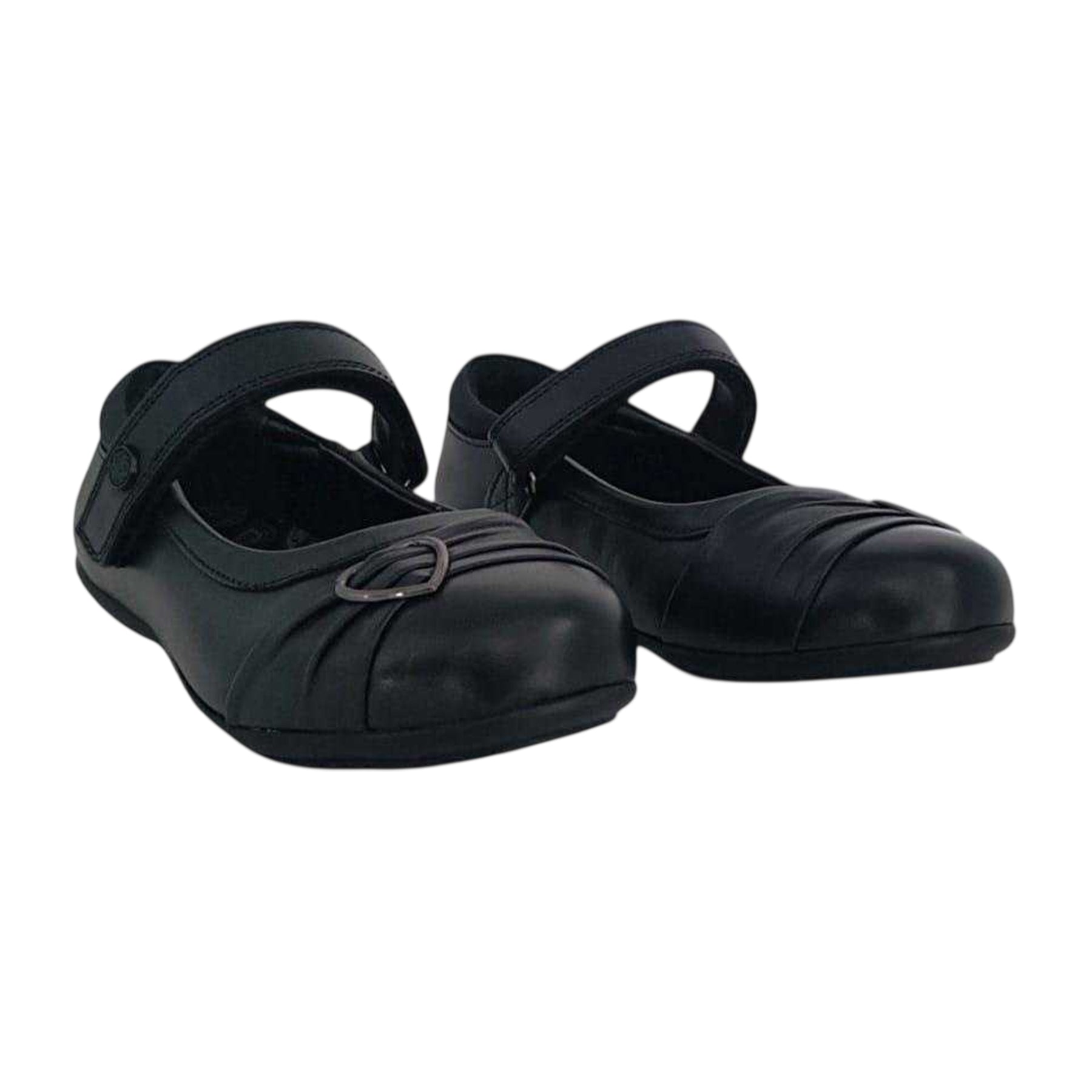Black - Lifestyle - Pretty Green Girls Loreto Leather Cushioned Flat School Shoes