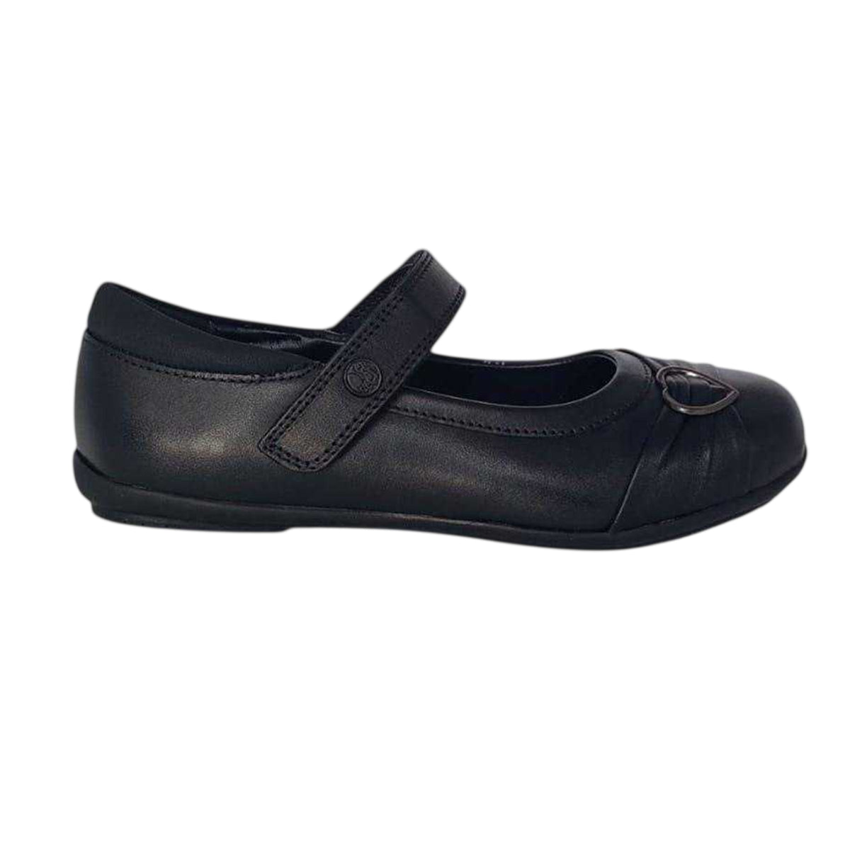 Black - Front - Pretty Green Girls Loreto Leather Cushioned Flat School Shoes