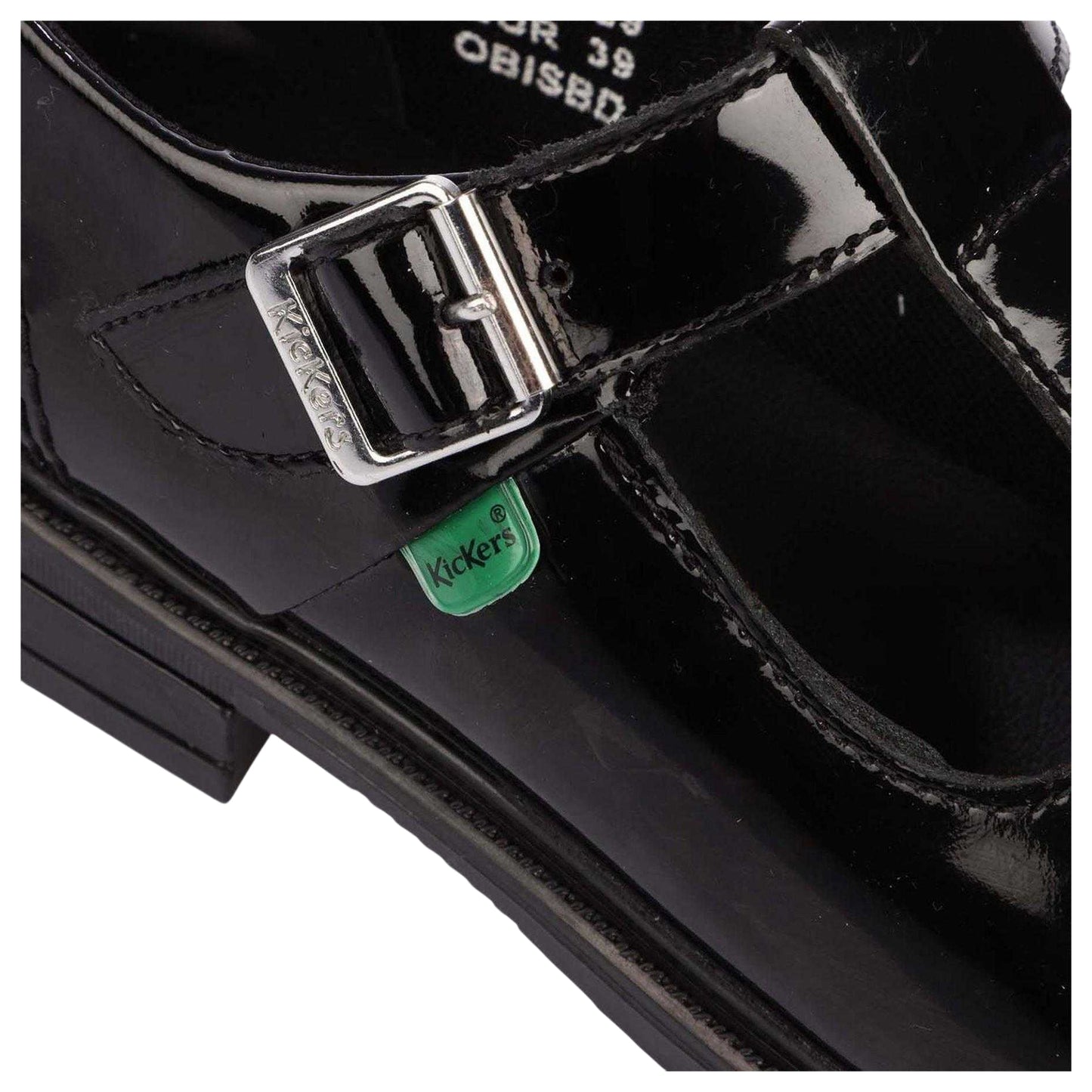 Black - Back - Kickers Girls Lach Patent Leather T-Bar Low Block Heel School Shoes