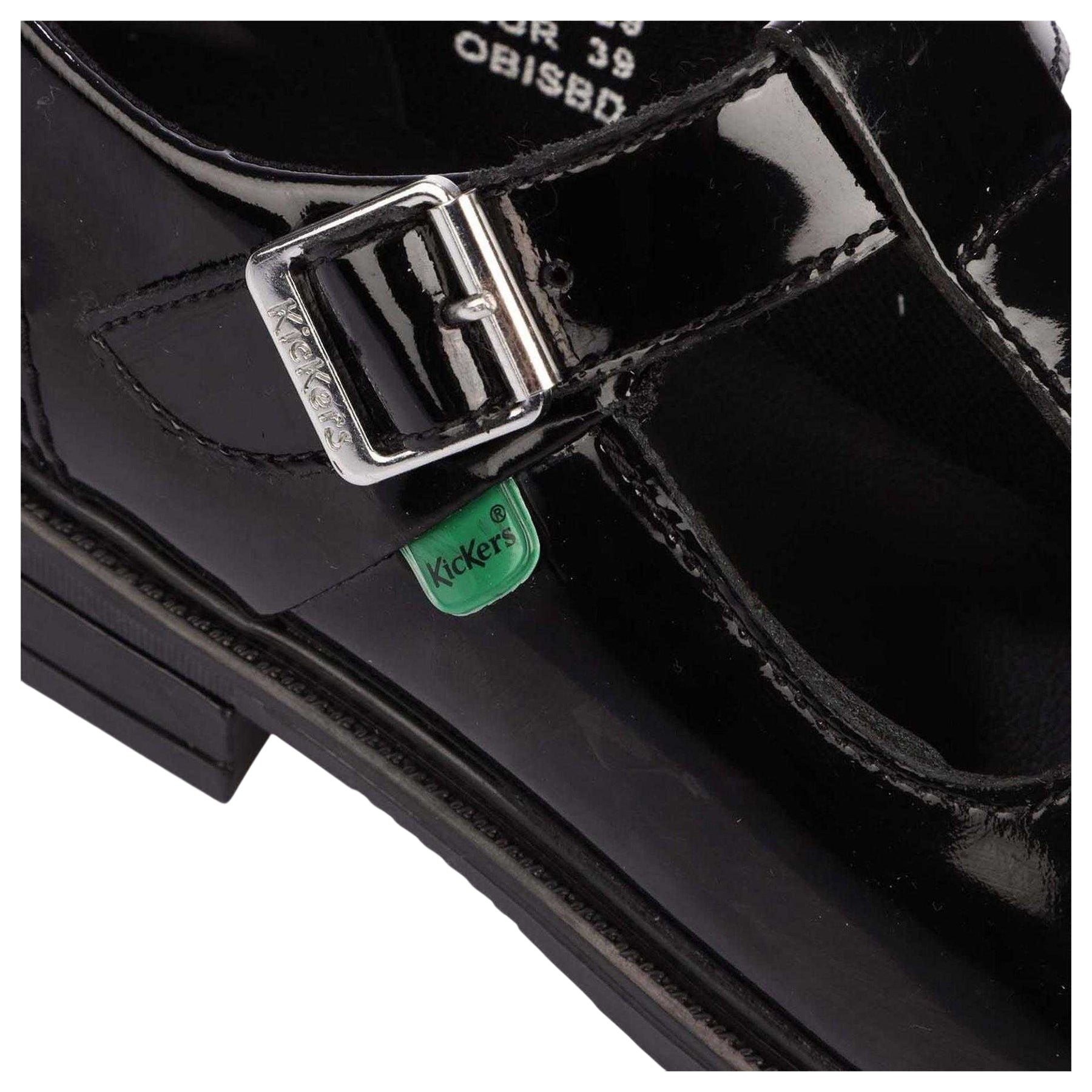 Black - Back - Kickers Girls Lach Patent Leather T-Bar Low Block Heel School Shoes
