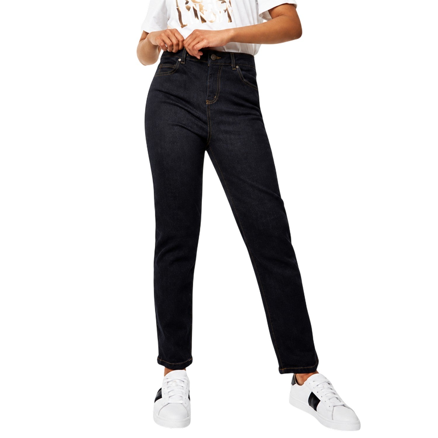 Mid Blue - Side - Biba Womens-Ladies Kiri Cotton Straight Leg Slim Jeans
