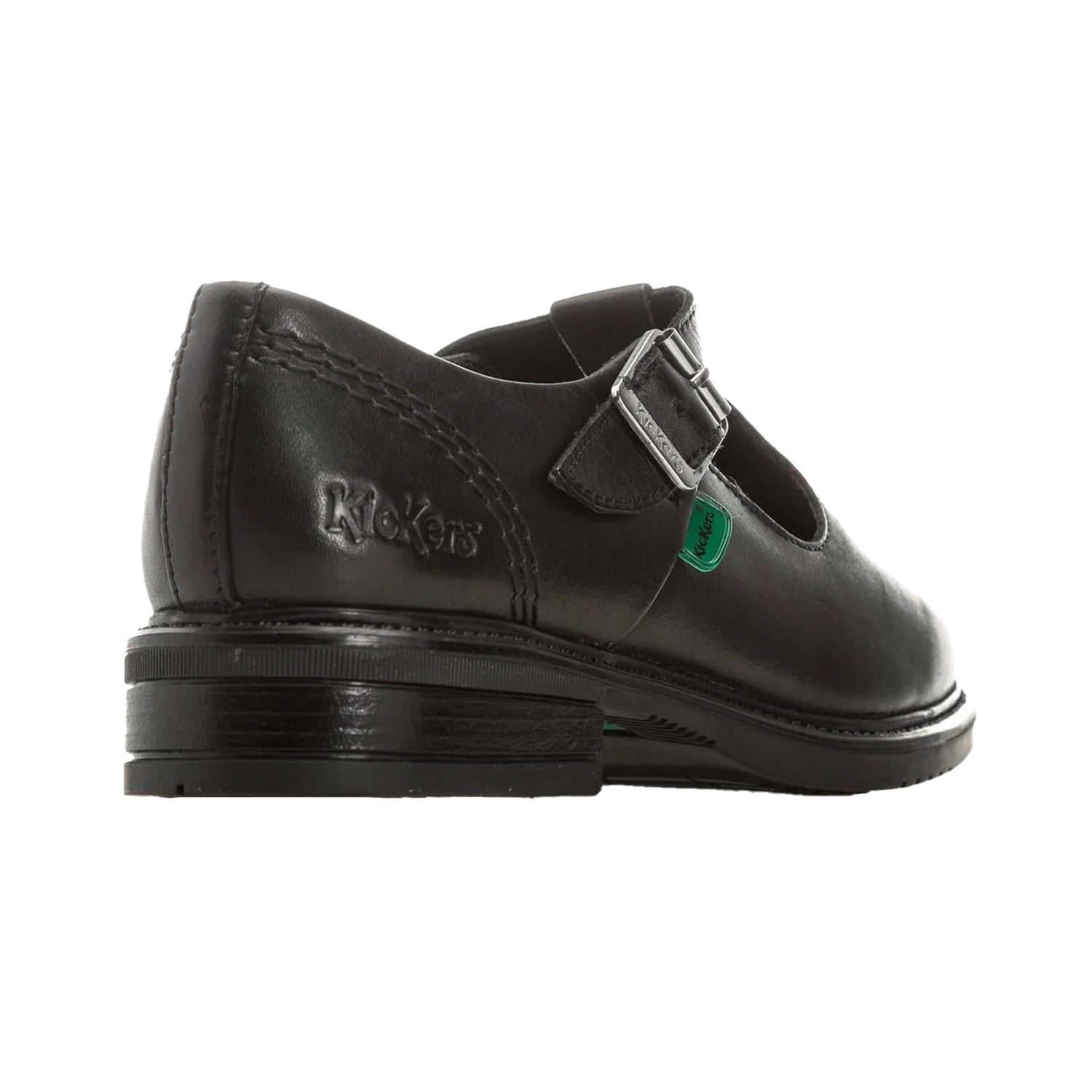 Black - Back - Kickers Girls Lach Leather T-Bar Low Block Heel School Shoes