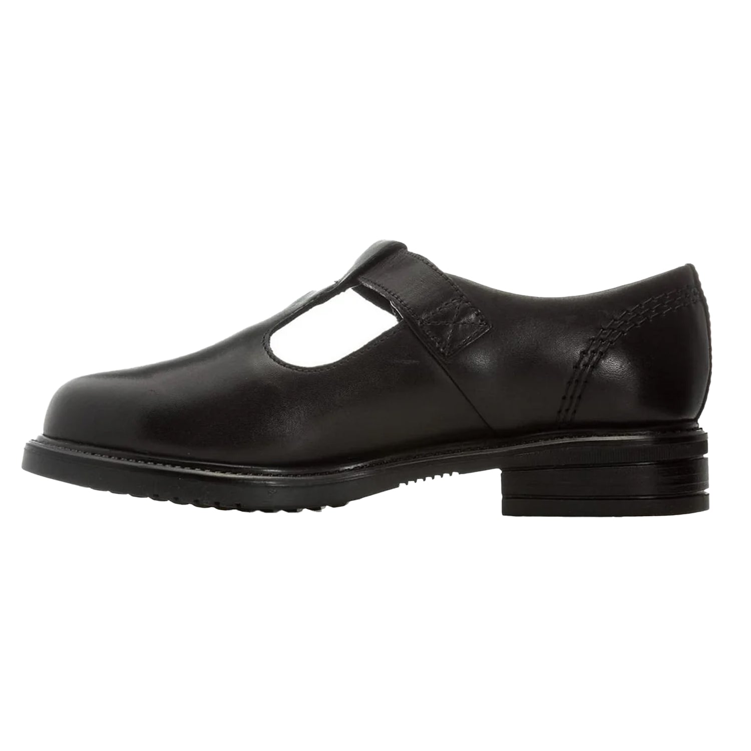 Black - Side - Kickers Girls Lach Leather T-Bar Low Block Heel School Shoes