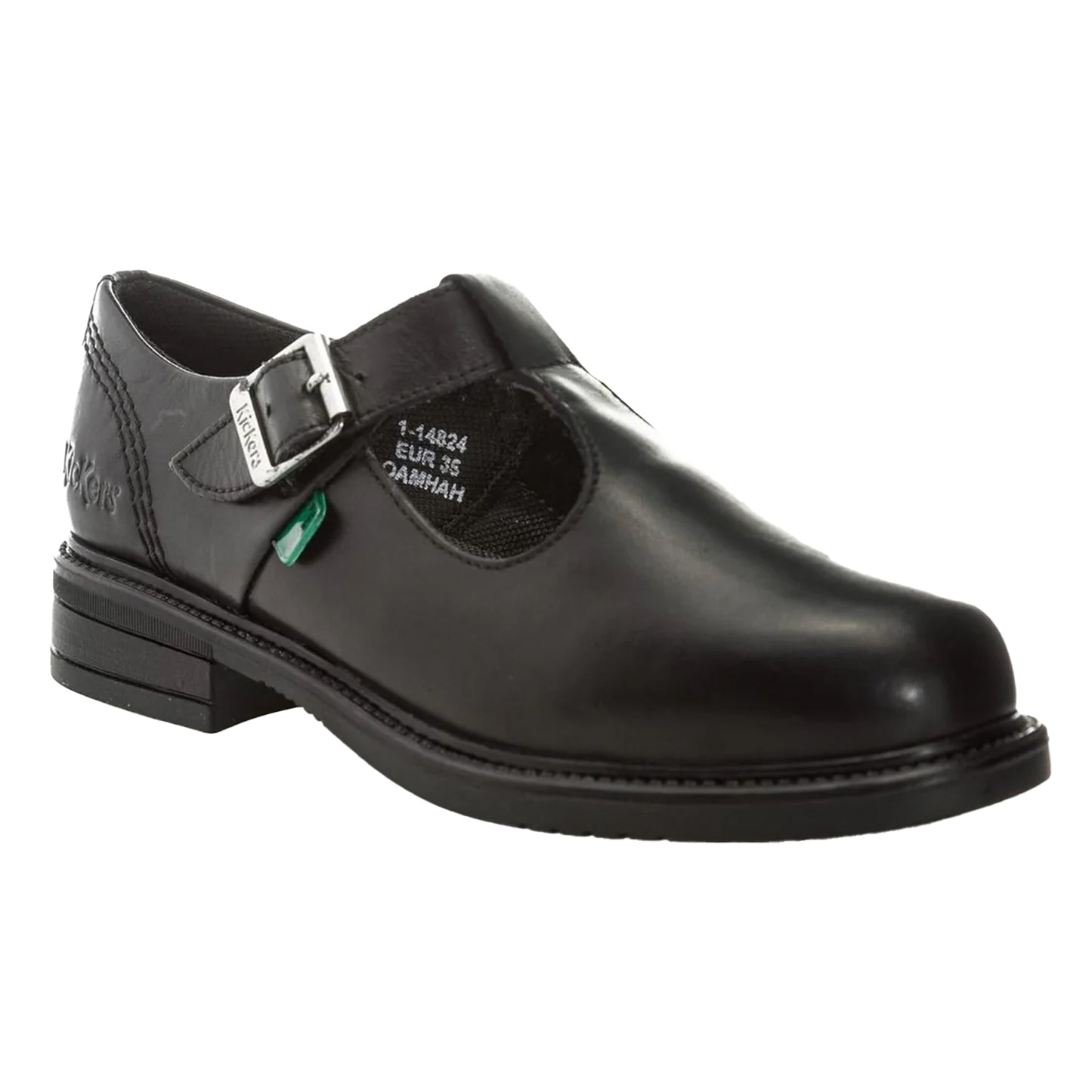 Black - Pack Shot - Kickers Girls Lach Leather T-Bar Low Block Heel School Shoes