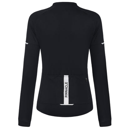Black - Back - Pinnacle Womens-Ladies Logo Long-Sleeved Cycling Jersey