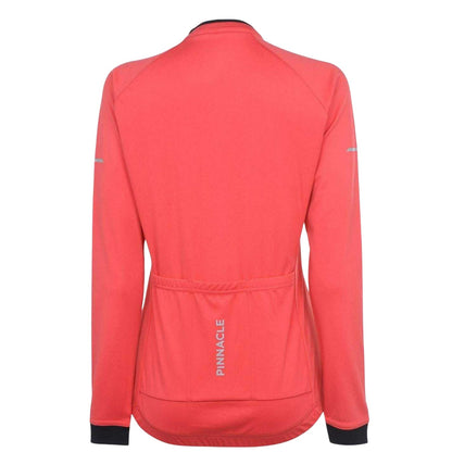 Coral - Back - Pinnacle Womens-Ladies Logo Long-Sleeved Cycling Jersey