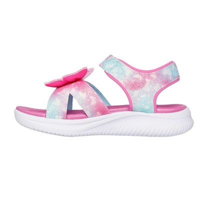 Pink-Blue-White - Back - Skechers Girls Butterfly Glitter Sandals